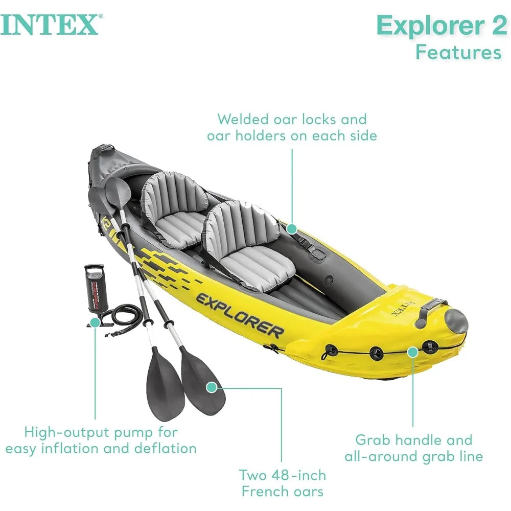 K2 Inflatable Kayak Set: Includes 86in Aluminum Oars and High-Output Pump