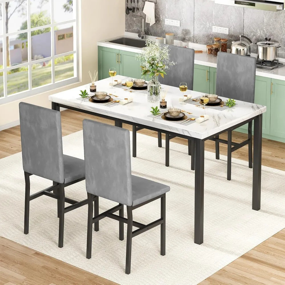 Space Saving Kitchen Table Set Faux Marble Top