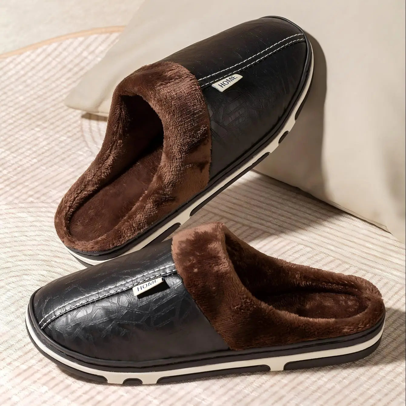 Cotton Slippers Waterproof Upper with Plush Lining