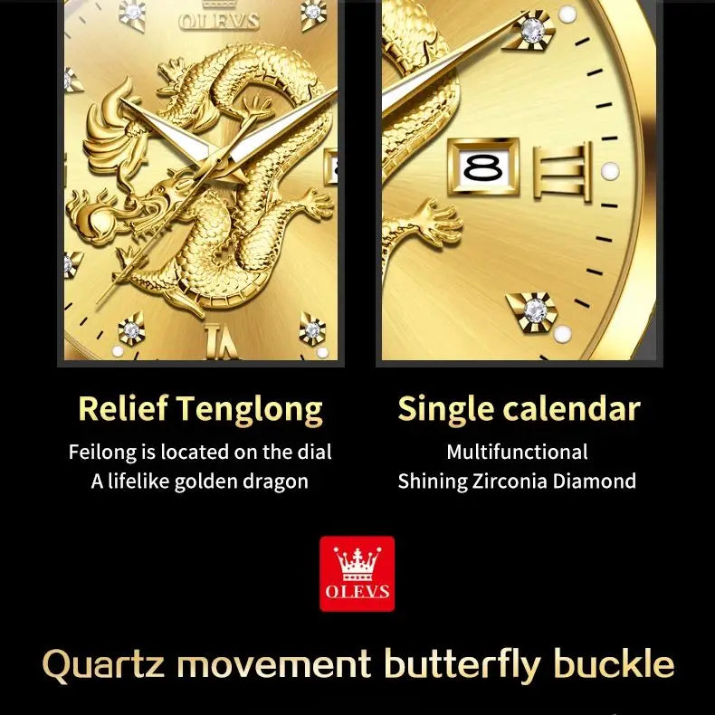 Waterproof Stainless Steel Diamond Dragon Watch