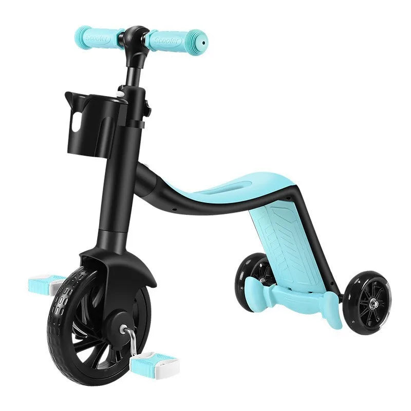 Three-in-one children's scooter folding tricycle