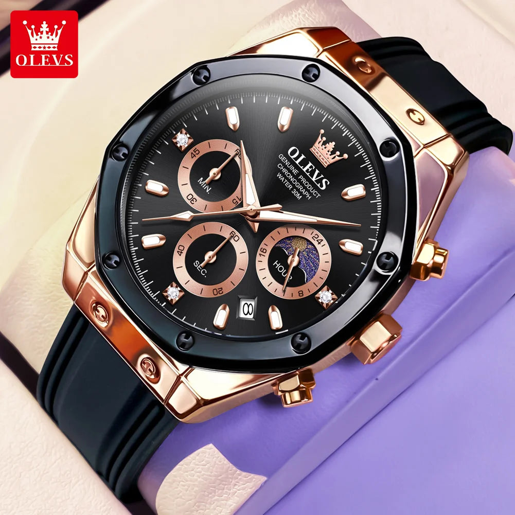 Waterproof Moon Phase Chronograph Quartz Watch