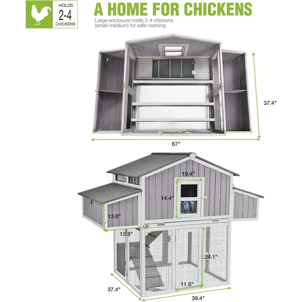 Foldable Chicken Coop for 4-6 Chickens with Four Nesting Boxes