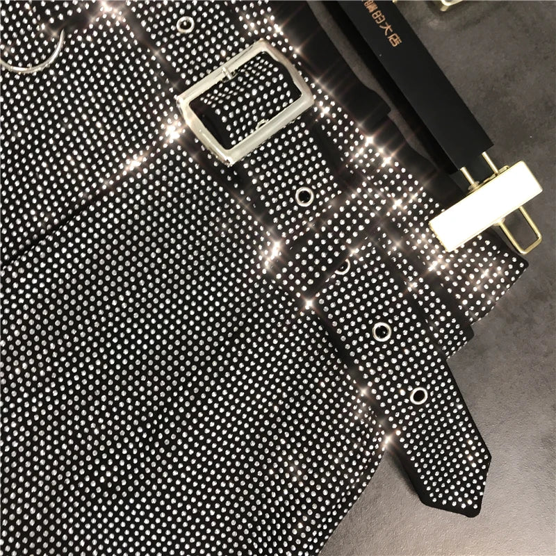 Black Rhinestone Belt Shorts