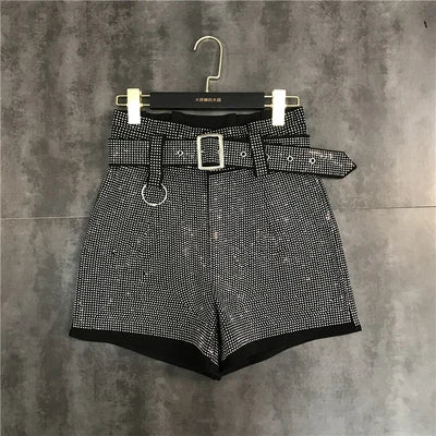 Black Rhinestone Belt Shorts