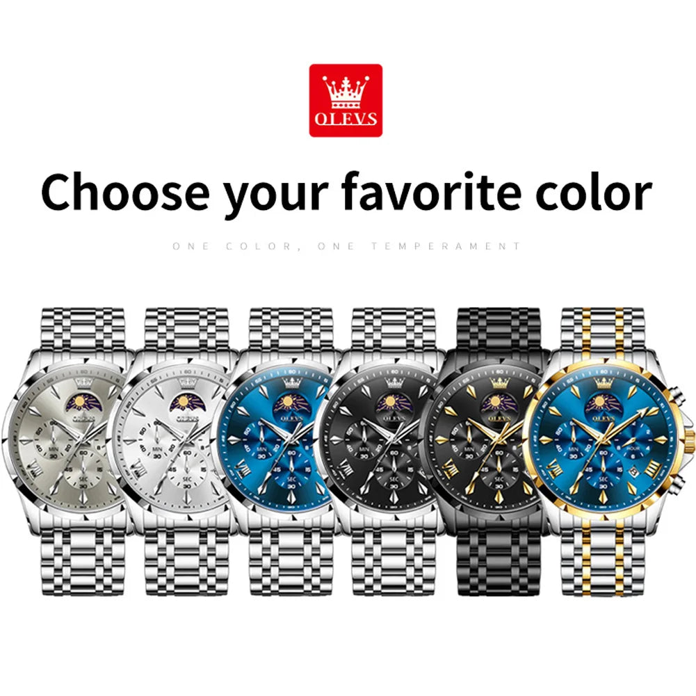 Moon Phase Chronograph Waterproof Quartz Watch