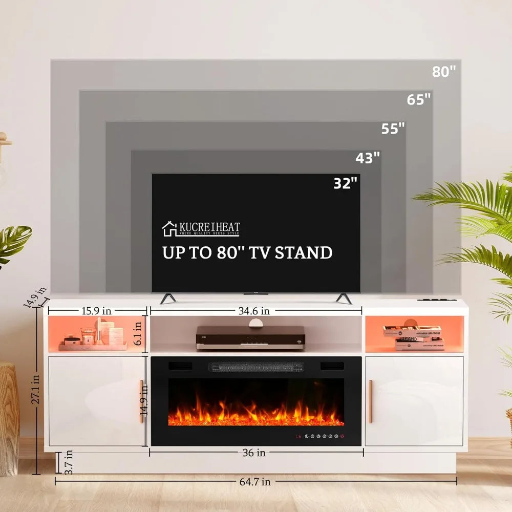 70''TV Stand with 36''Fireplace-LED Light Entertainment Center