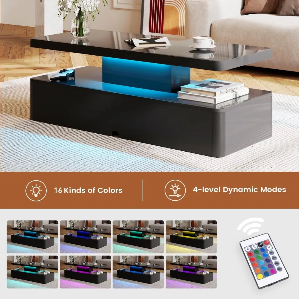 Modern 40 Inch Coffee Table with 16 Colors LED Lights