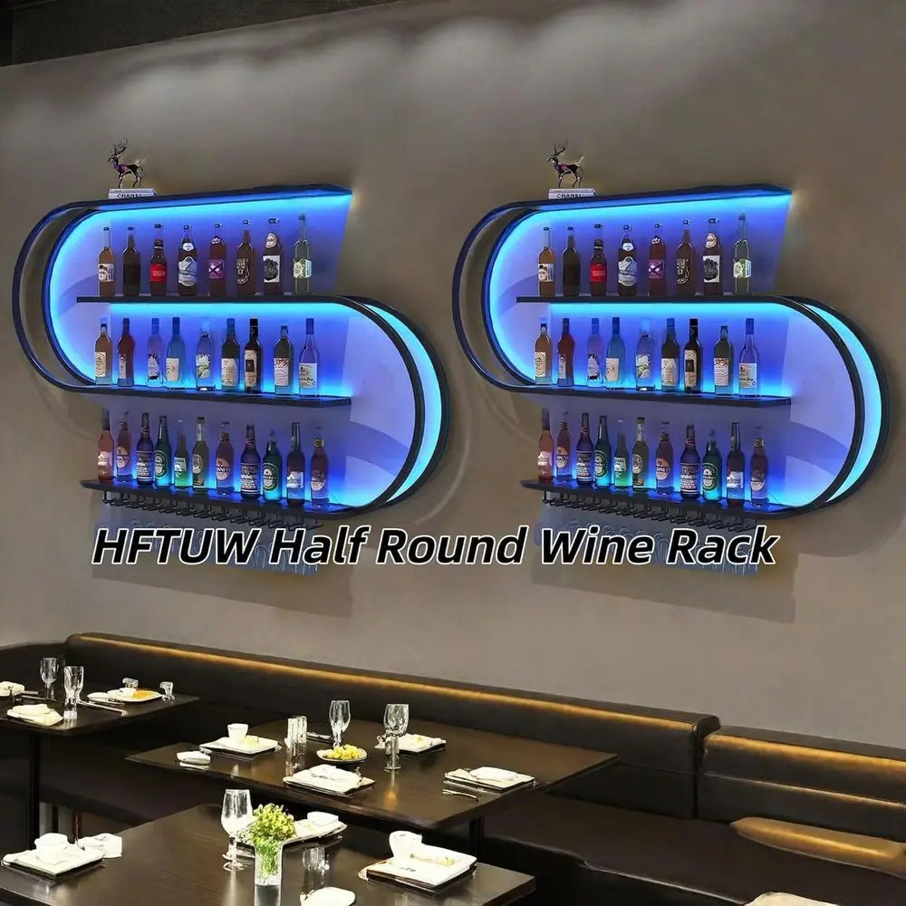 Wall-Mounted 4-Tier Wine Rack with LED Lights