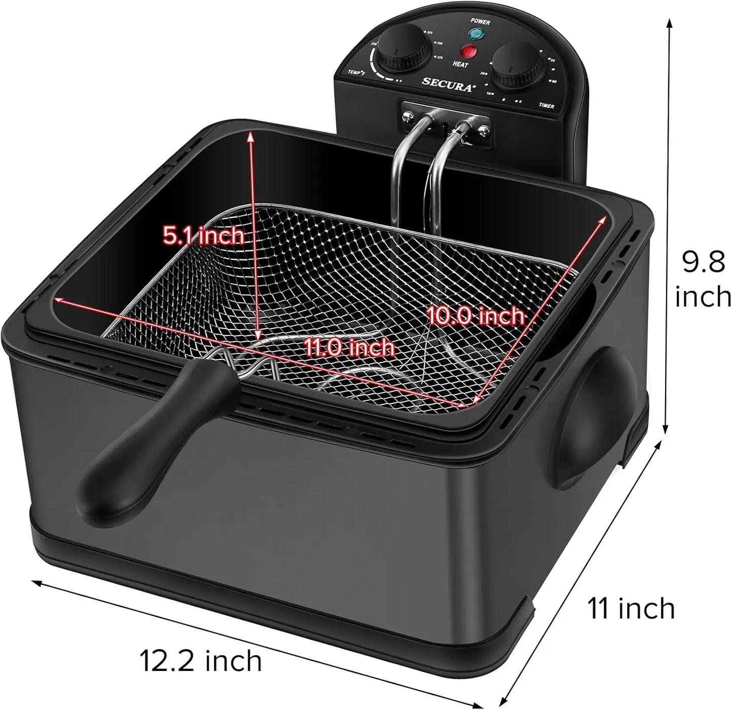 1700-Watt Stainless-Steel Triple Basket Electric Deep Fryer