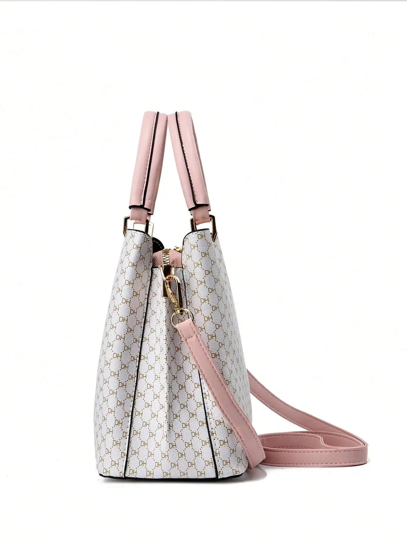 Pink & Cream Patchwork Top-Handle Tote Bag