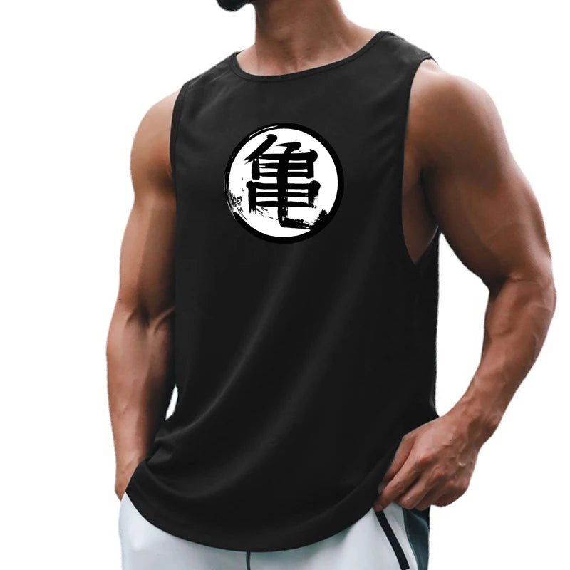 Japanese Anime Turtle Script Printed Tank Top