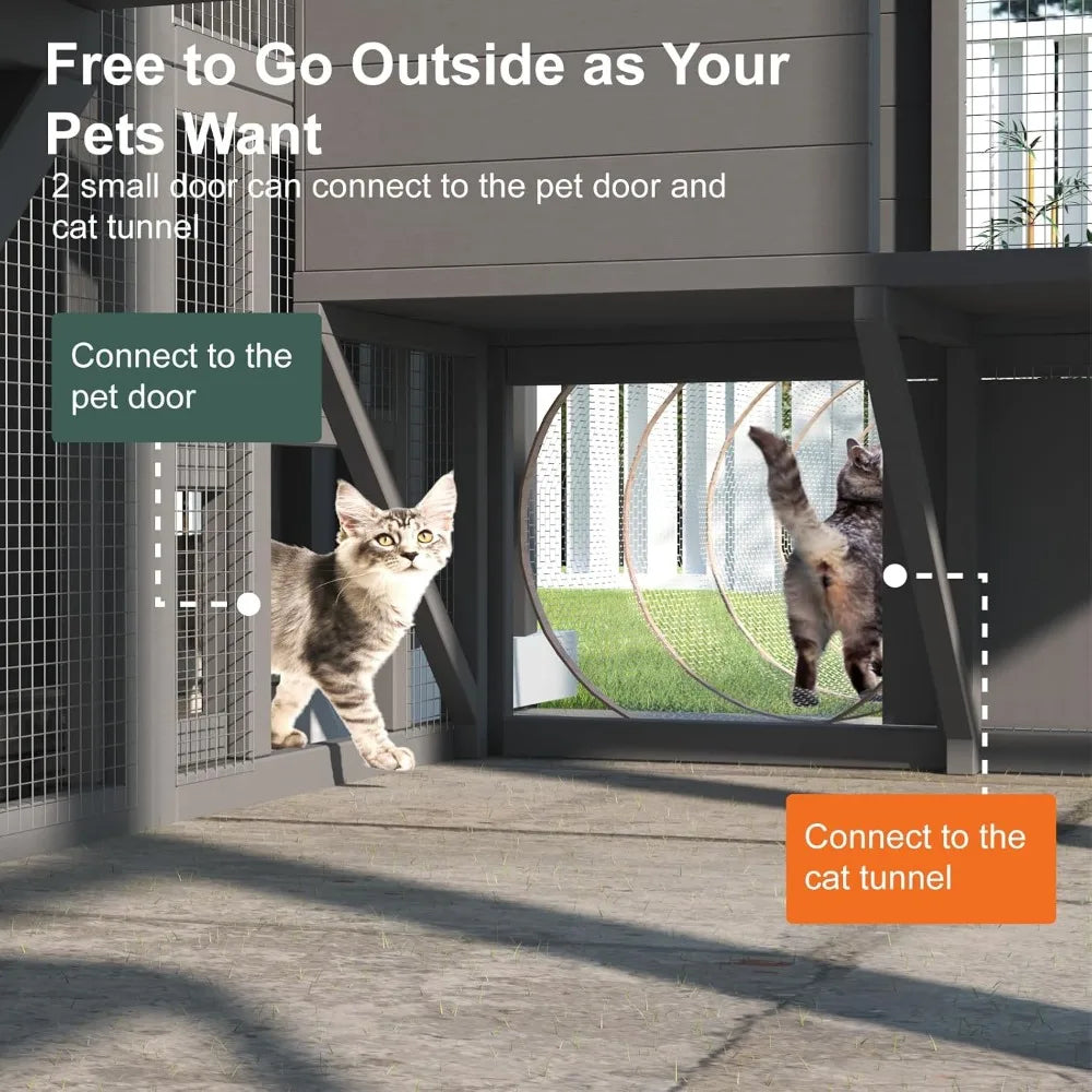 Outdoor Cat Enclosure Waterproof & Sunroof Patio Kitty Habitat