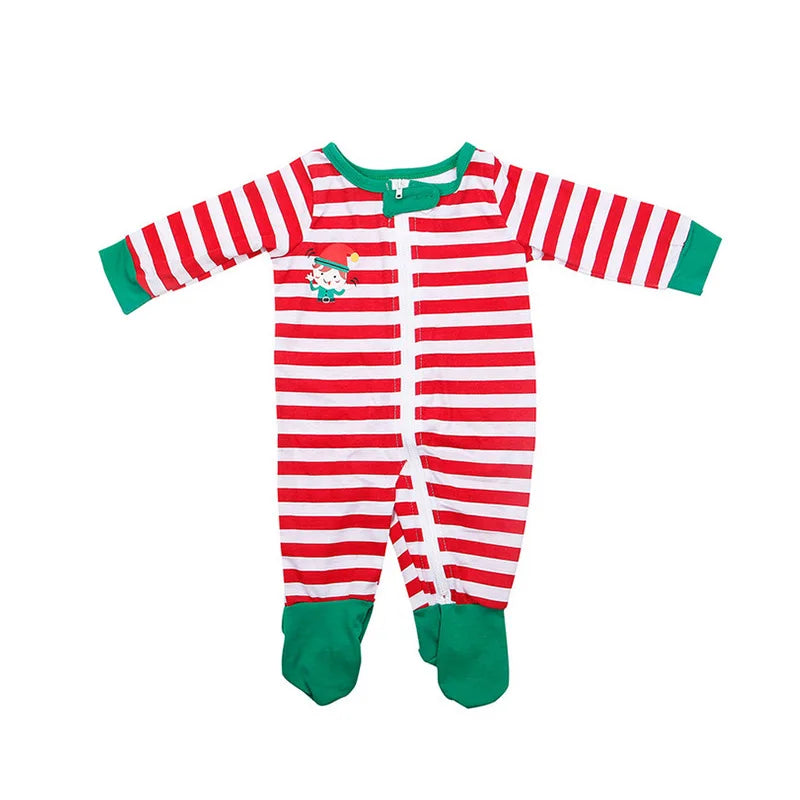 Family Christmas Pajamas Set Letter Striped Adult Kid Soft