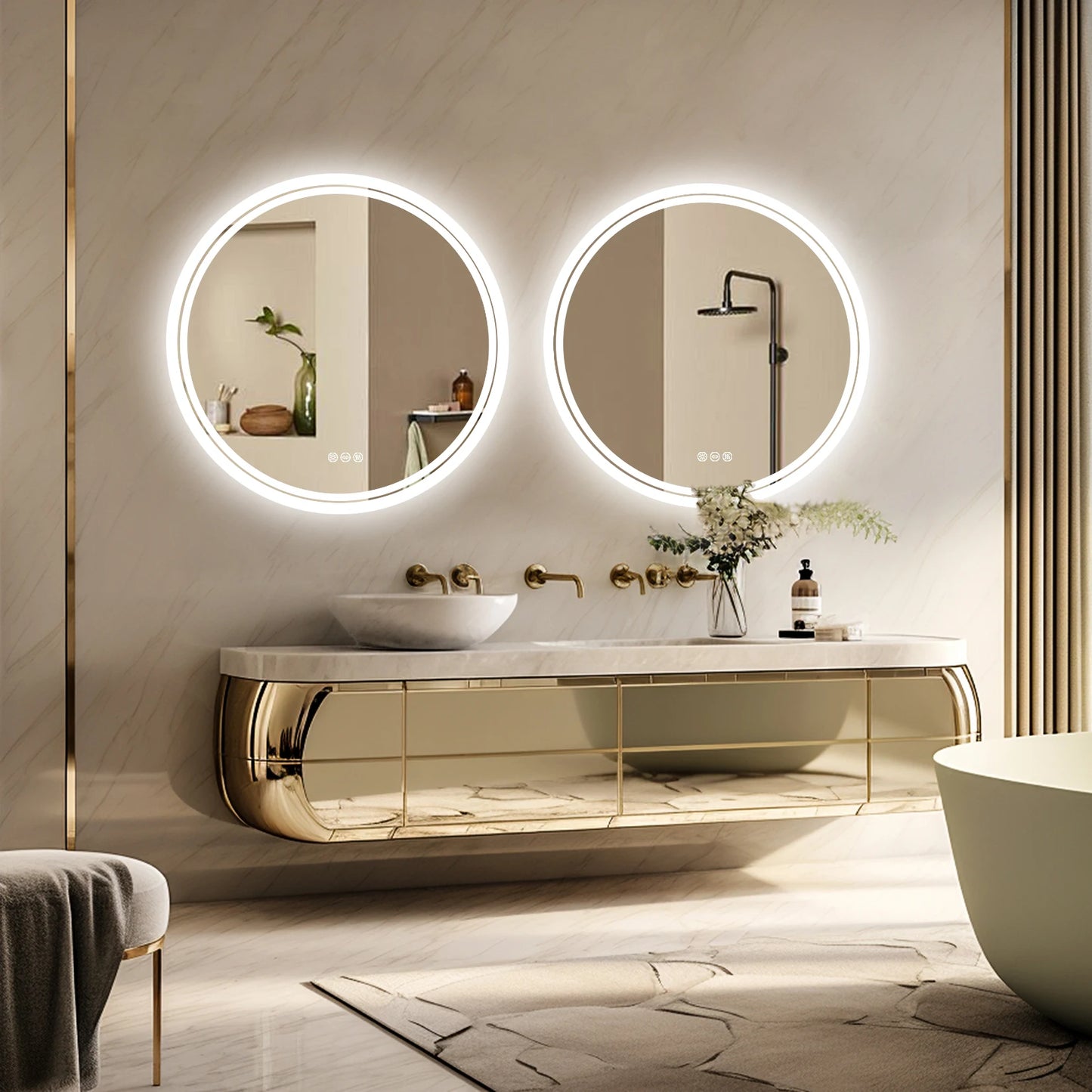 Circle Backlit Illuminated Wall Mounted Lighted Mirror Anti-Fog