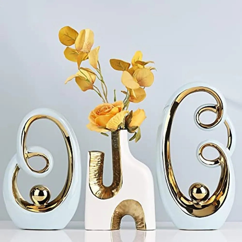 Modern Ceramic Statue Home Decor Pink Gold Sculpture Living Room Office