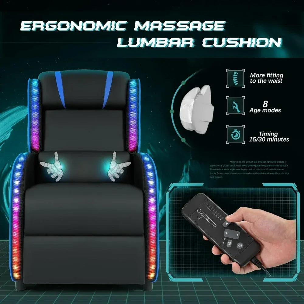 LED Gaming Massage Recliner Chair Racing Style