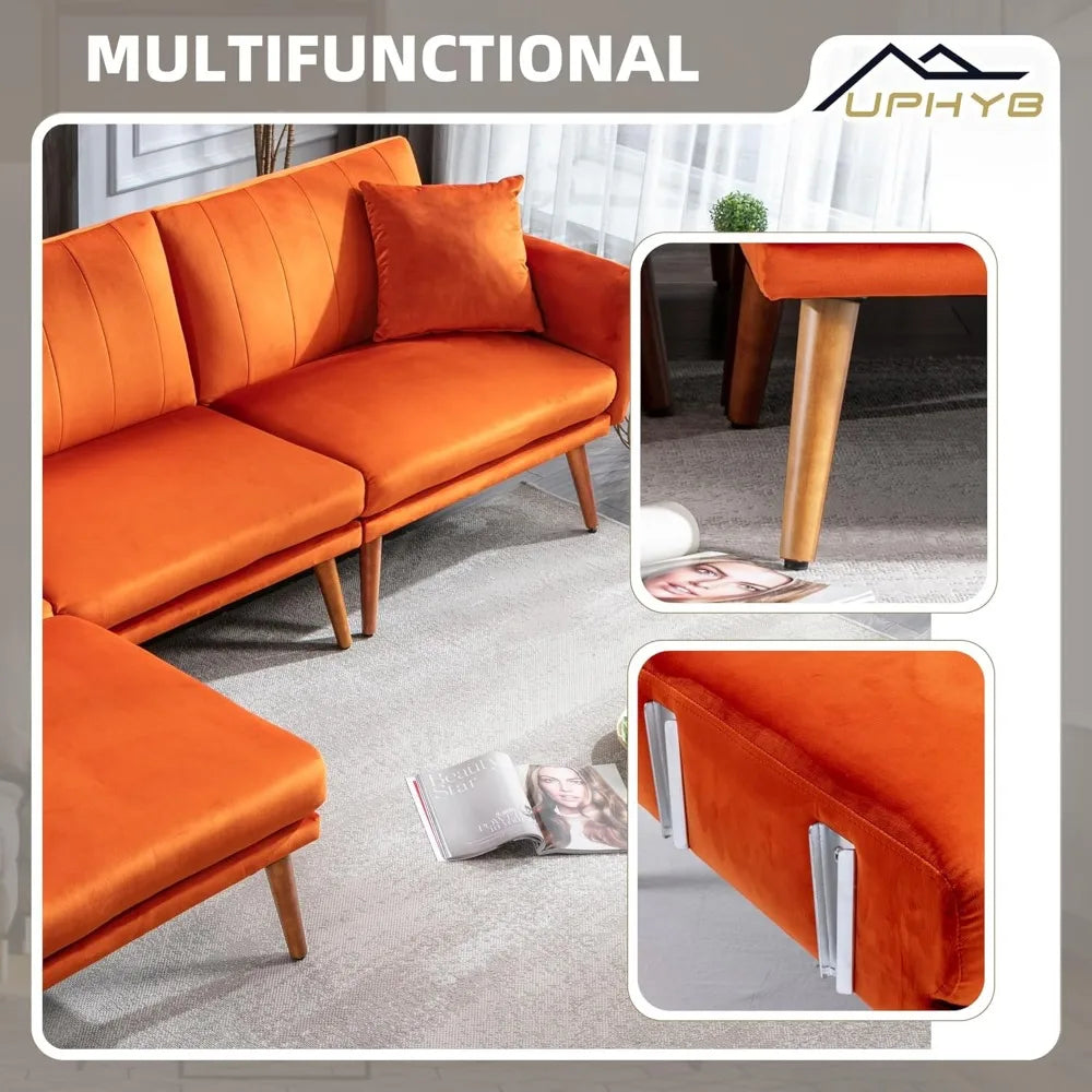 L-Shaped Velvet Sectional Recliner Sofa