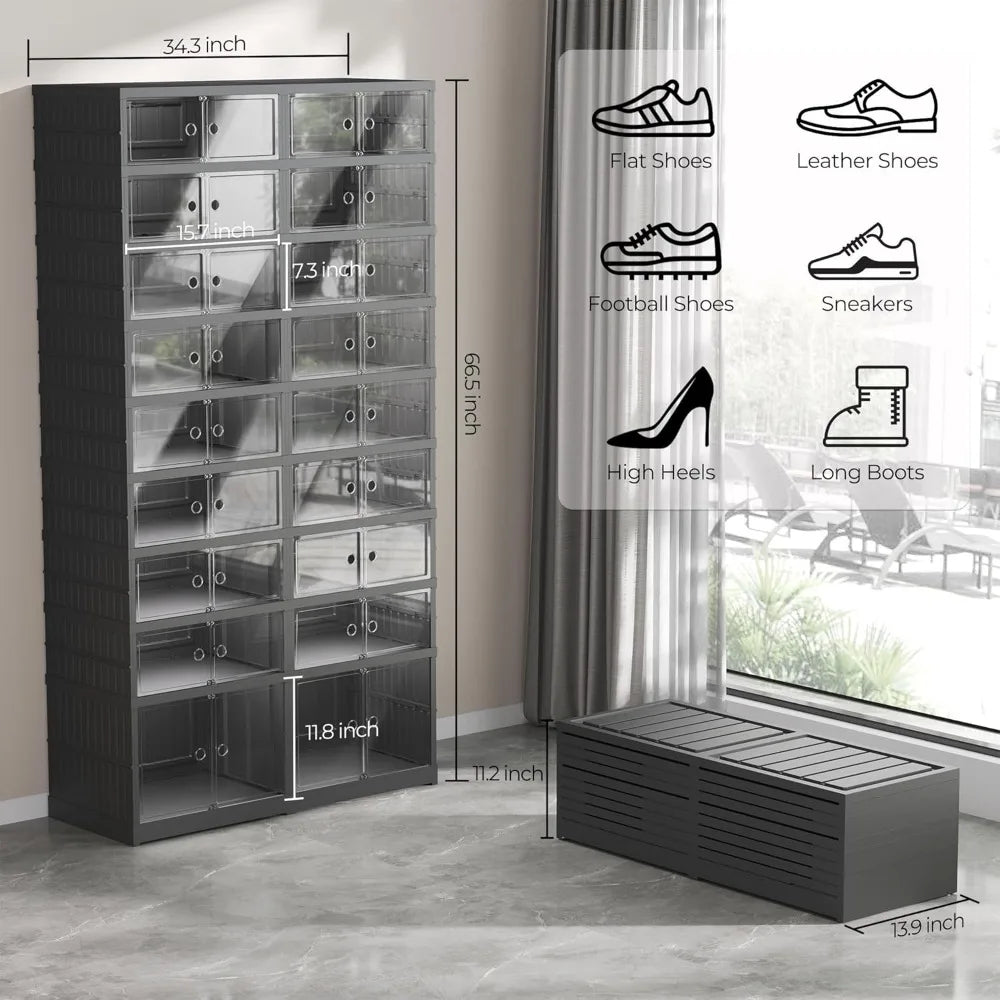 Collapsible 9 Tiers-36 Pairs Shoe Organizer with Clear Door
