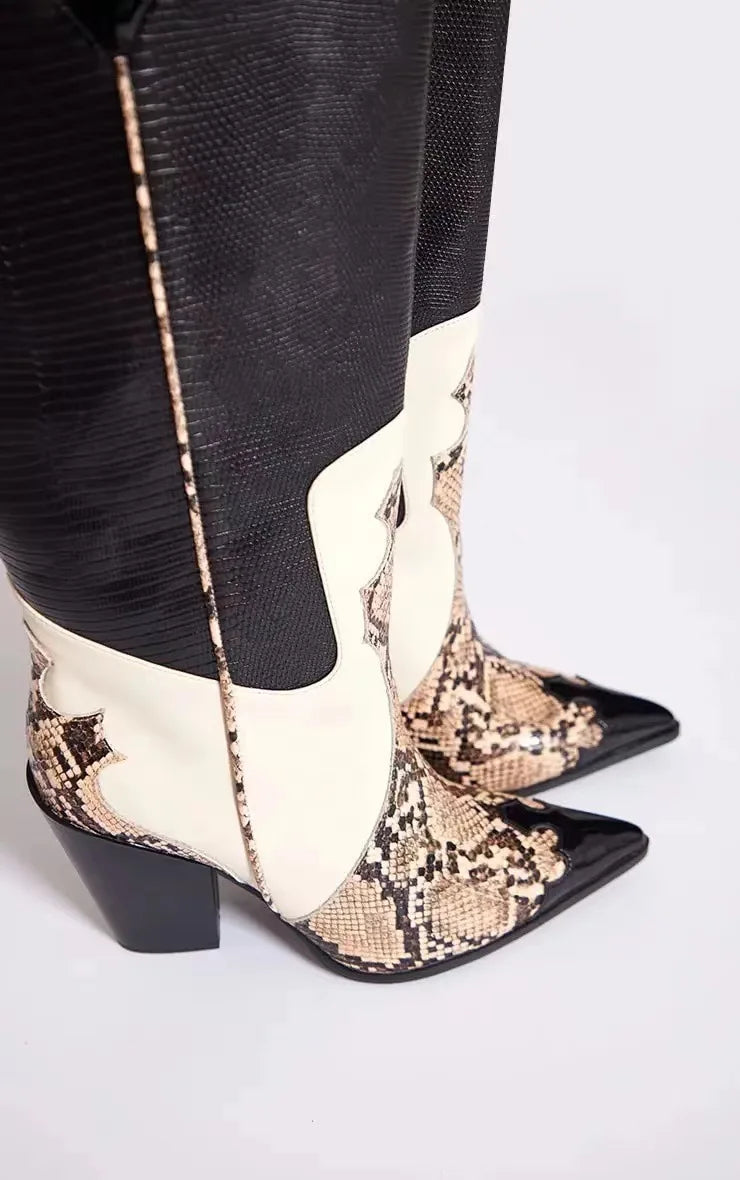 Stylish Western Leather Vintage Knee-High Cowboy Boots