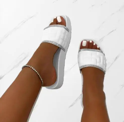 Square-Headed Rhinestone Sandals