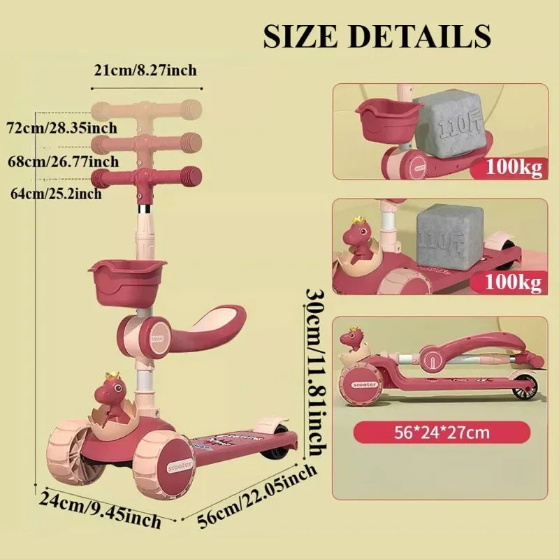 3-in-1 Kids Kick Scooter with Removable Seat LED Lights