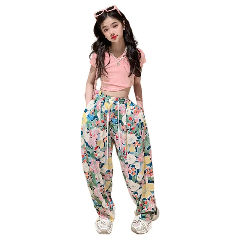 Summer Clothing Set Casual T-shirt Print Wide Leg Pants