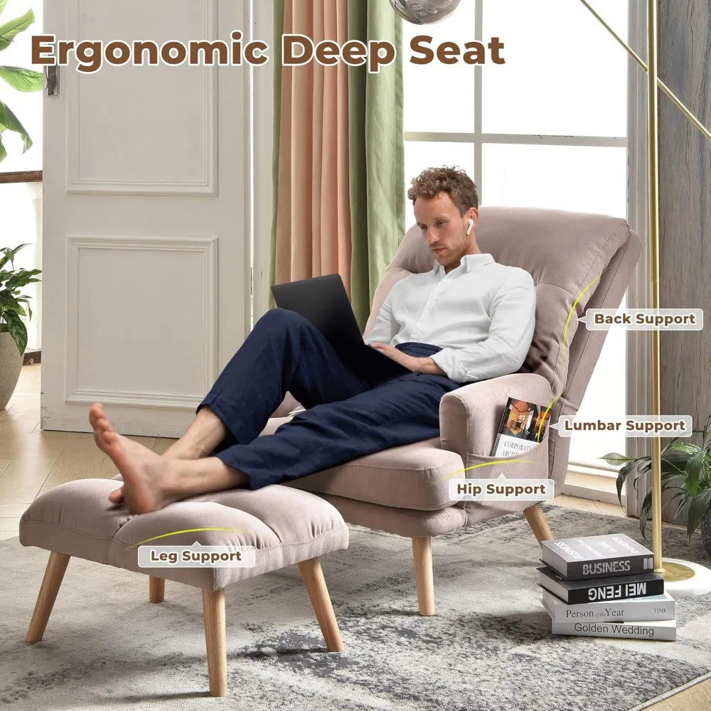 Accent Reading Chair with Footrest and Side Pocket