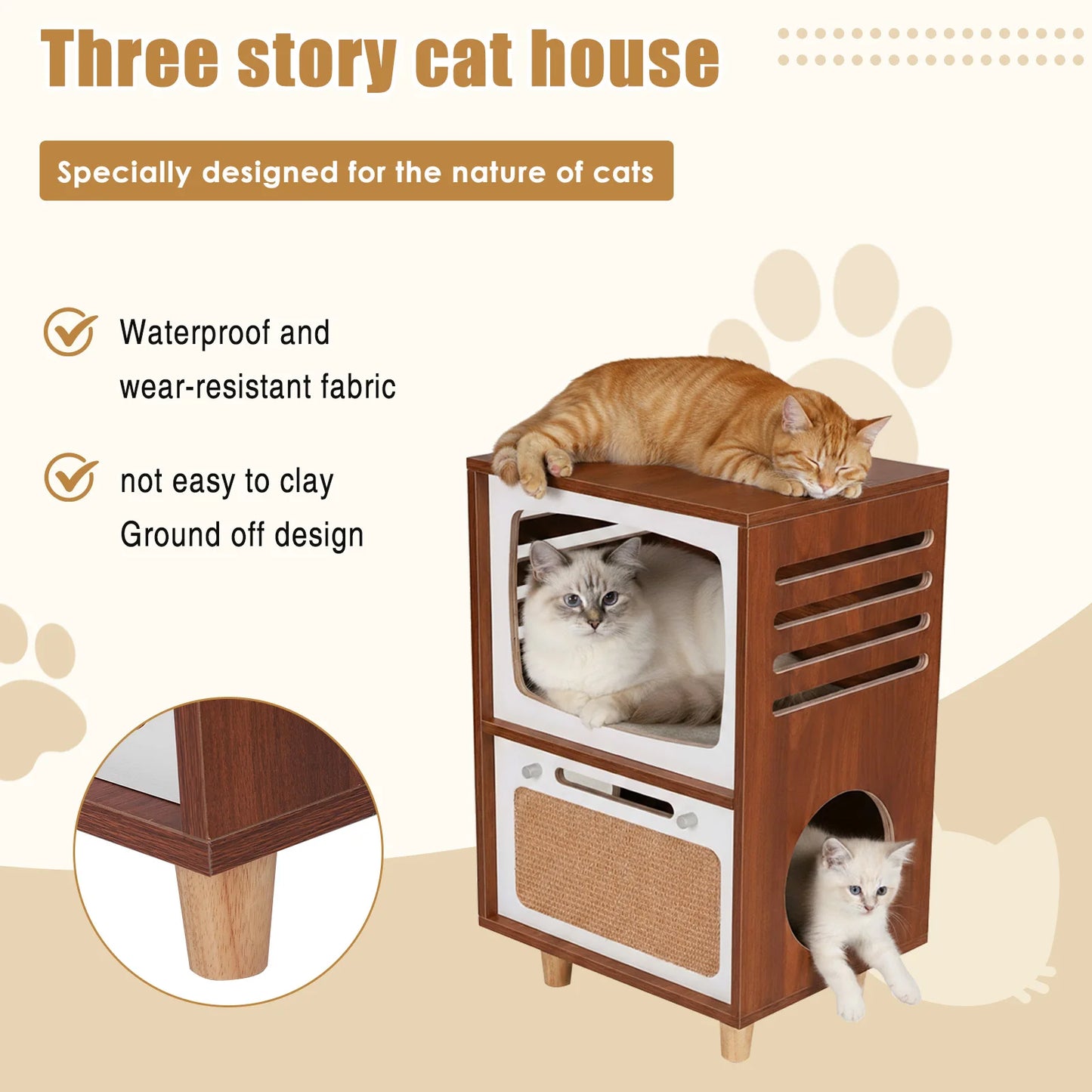 TV-Style Large Side Cat Home with Scratching Board