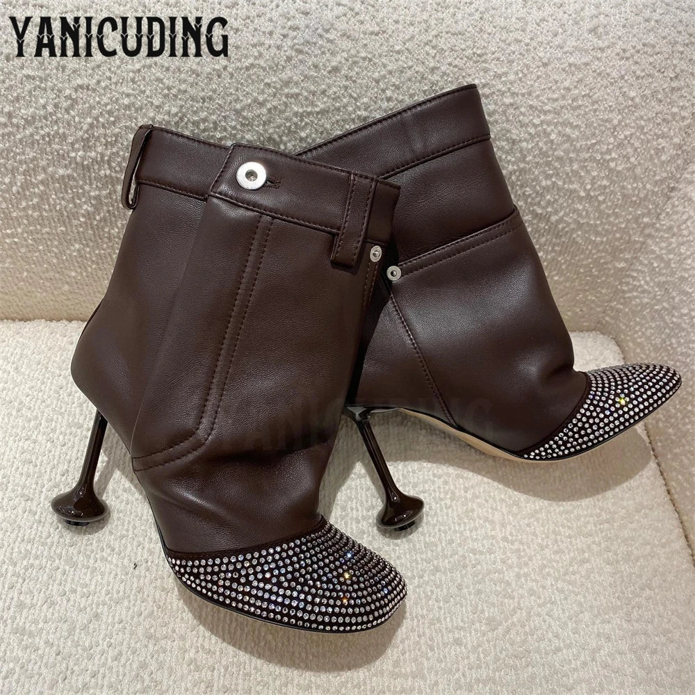 Rhinestone Pocket Novelty Designer Style Strange Heel Ankle Boots