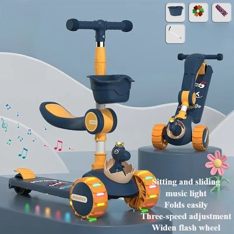 3-in-1 Kids Kick Scooter with Removable Seat LED Lights