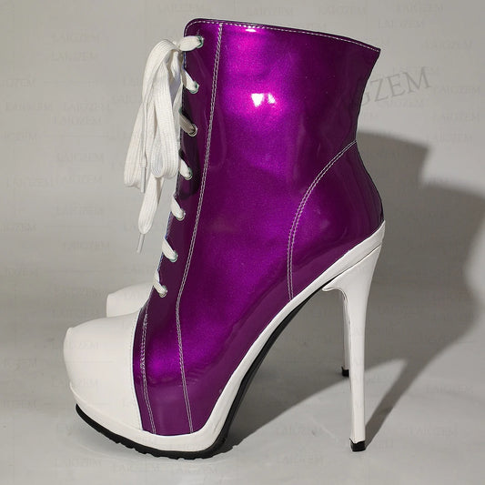 Ankle Boots Platform Shiny Zip Up Thin High Heel