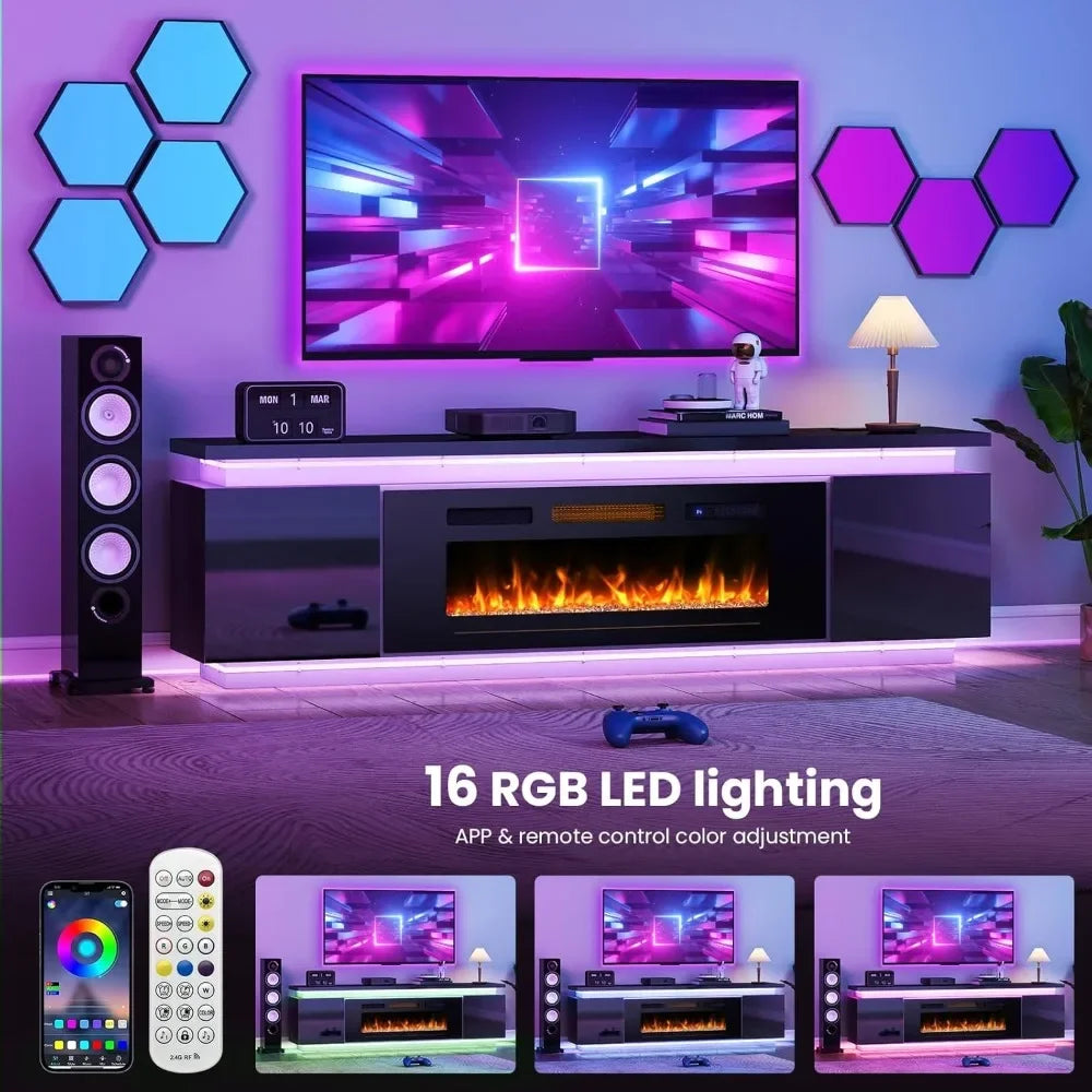 Fireplace TV Stand with LED Light 4 AC Power Outlets, 2 AC, 85 Inch TVs