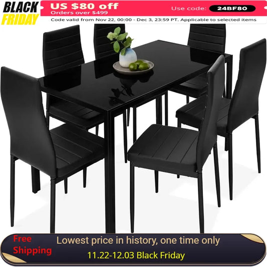 7-Piece Glass Dining Set Compact Space-Saving