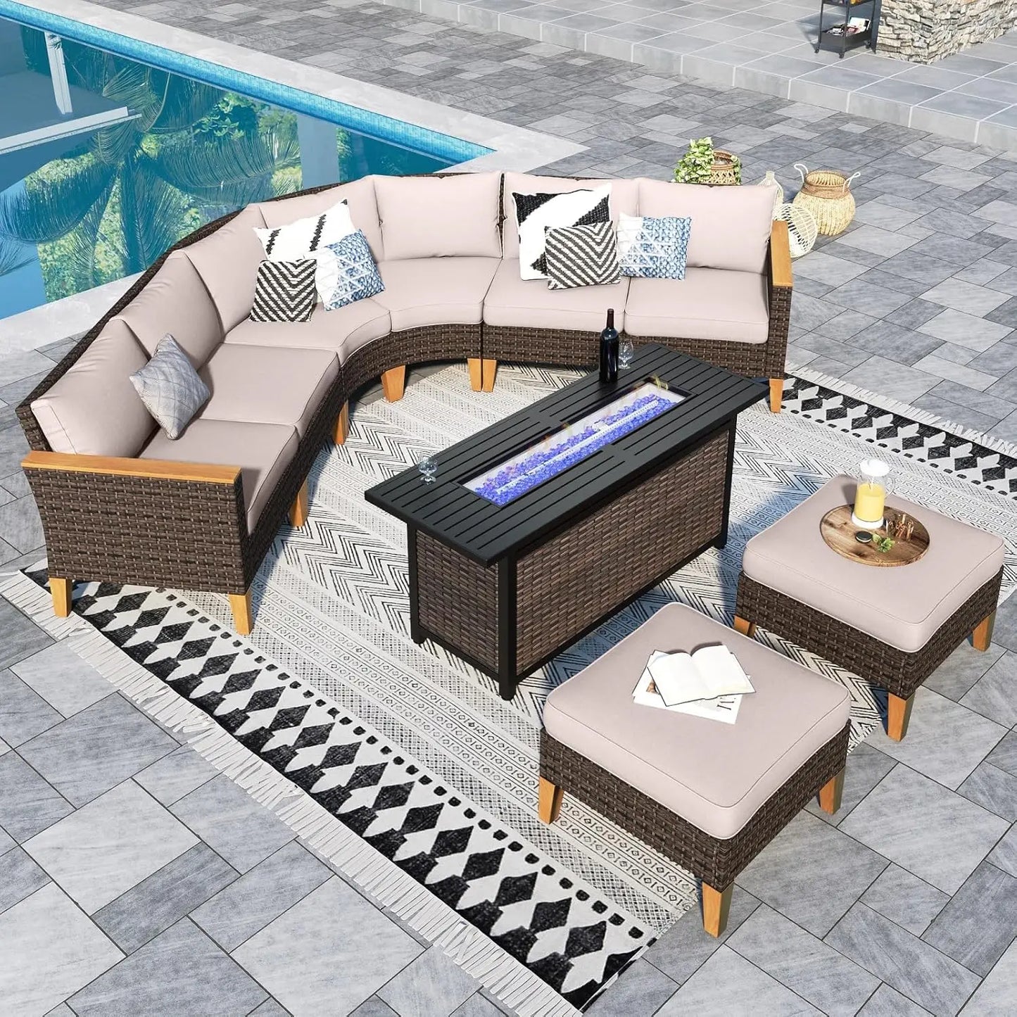 12 Piece Curved Outdoor Sectional Sofa Set