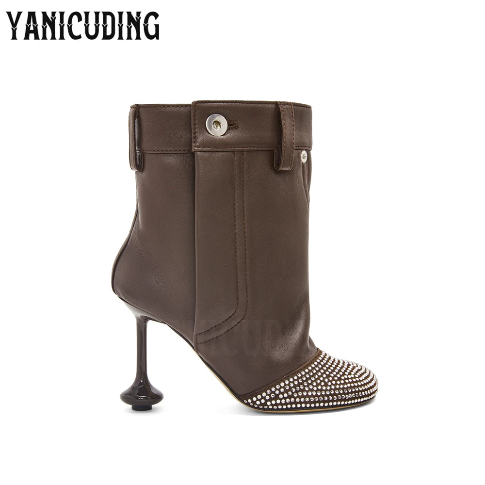 Rhinestone Pocket Novelty Designer Style Strange Heel Ankle Boots