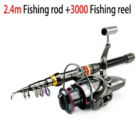 1.8-3.6m Carbon Fiber Telescopic Fishing Pole Spinning Reel Kit Max Resistance 3-8kg Pesca
