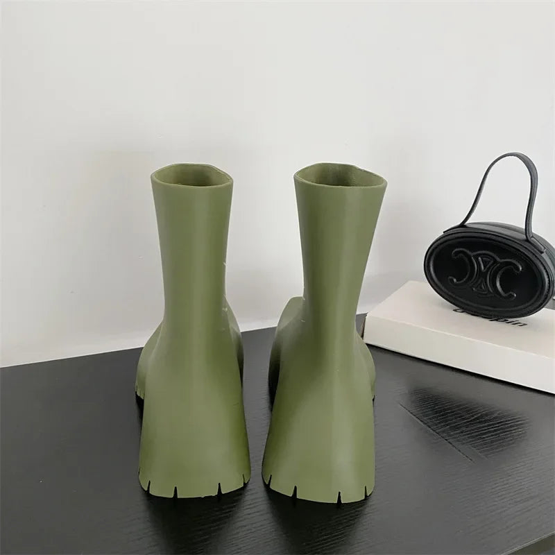Waterproof Non-slip Short Boot Square Toe Soft Leather