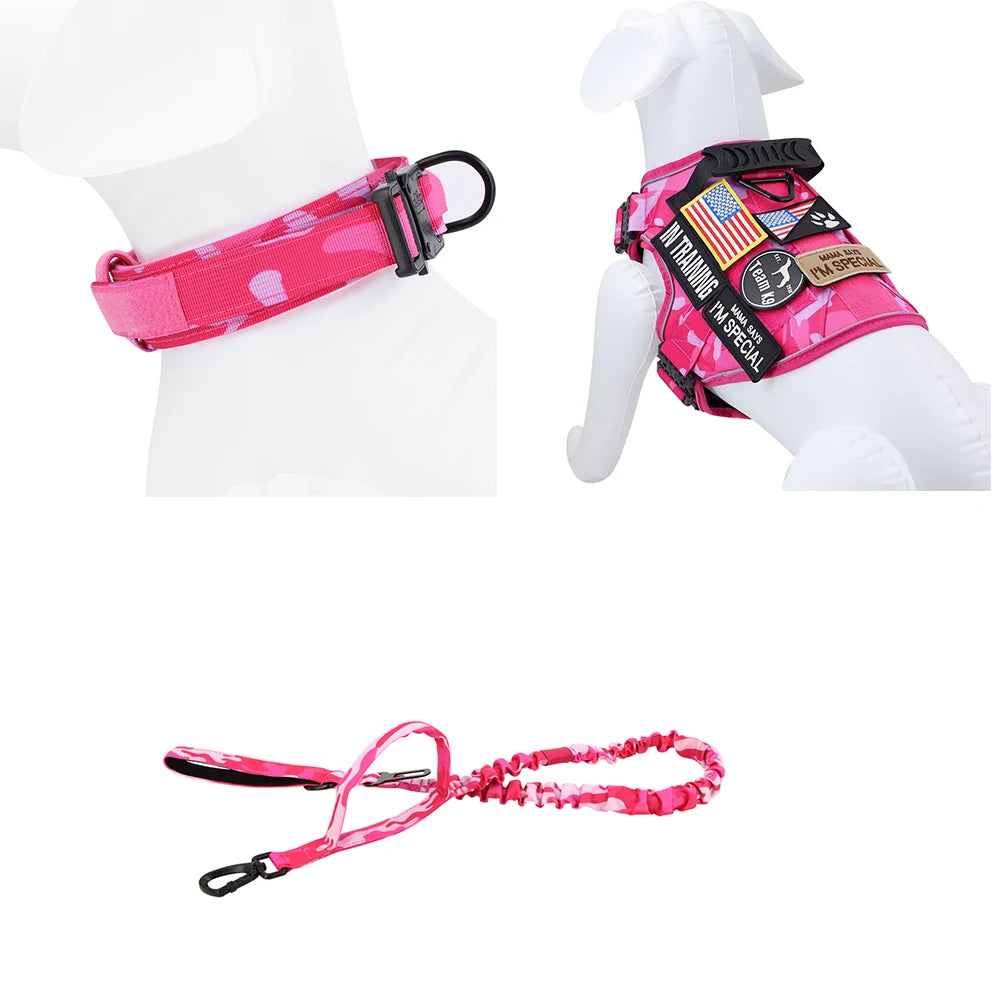 Pink Reflective Dog Harness with 4 Metal Buckles
