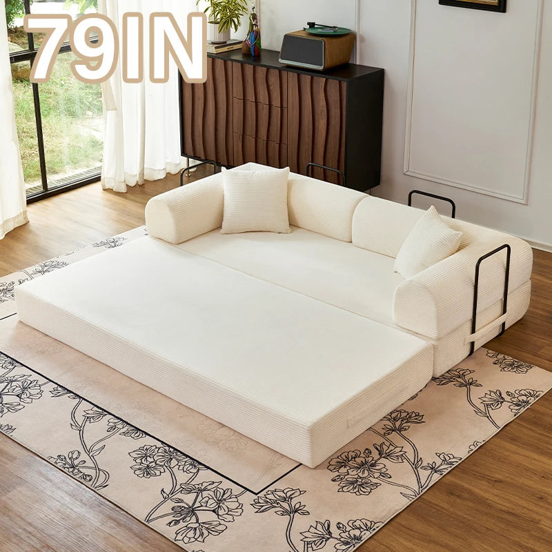79" Convertible Sofa Bed with Fixed-Shape Frame & Removable Armrests