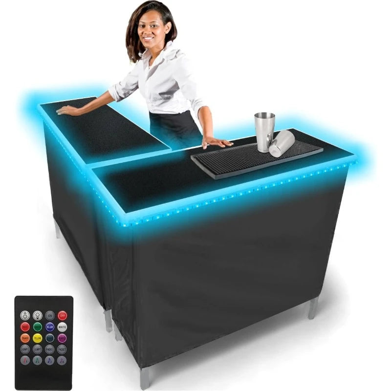 Folding Portable Bar w/LED Lights, Remote, 2 Bar Skirts, & Carrying Case