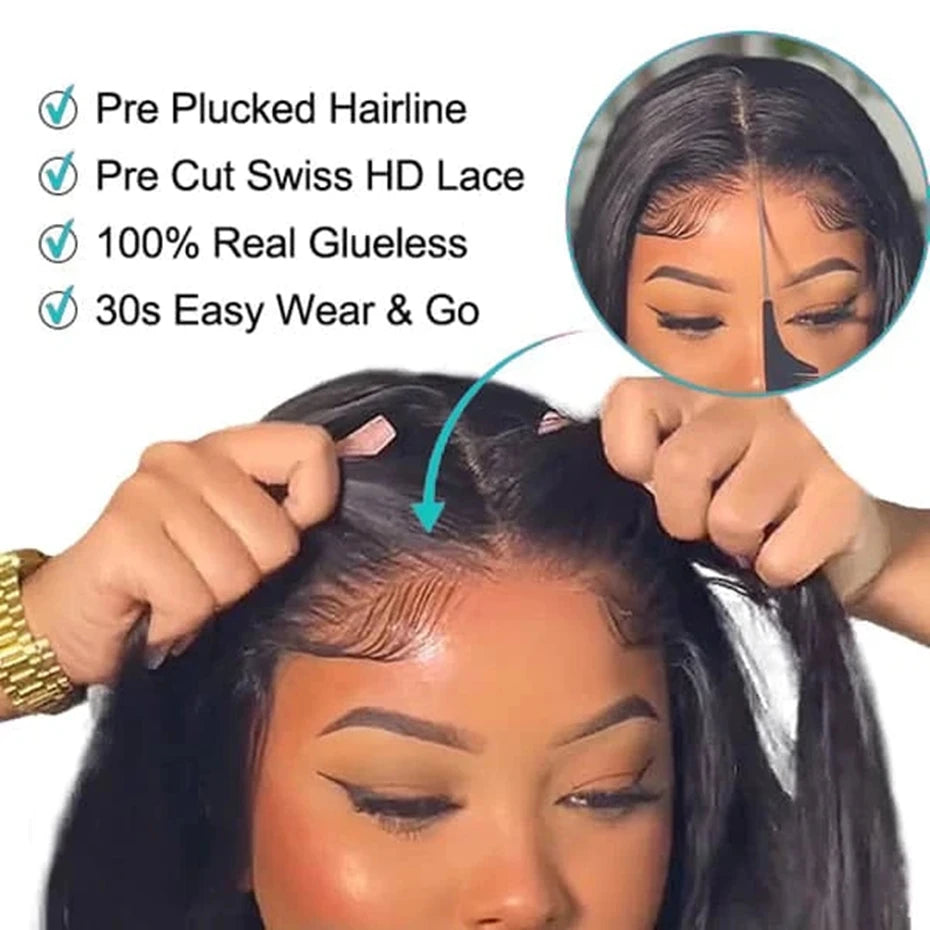 Smooth Straight Human Hair Ready To Wear Pre Cut 13x4 Lace Front Wigs