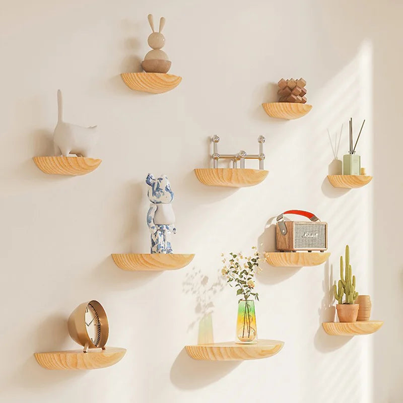 Solid Wooden Semicircle Wall Shelf Storage