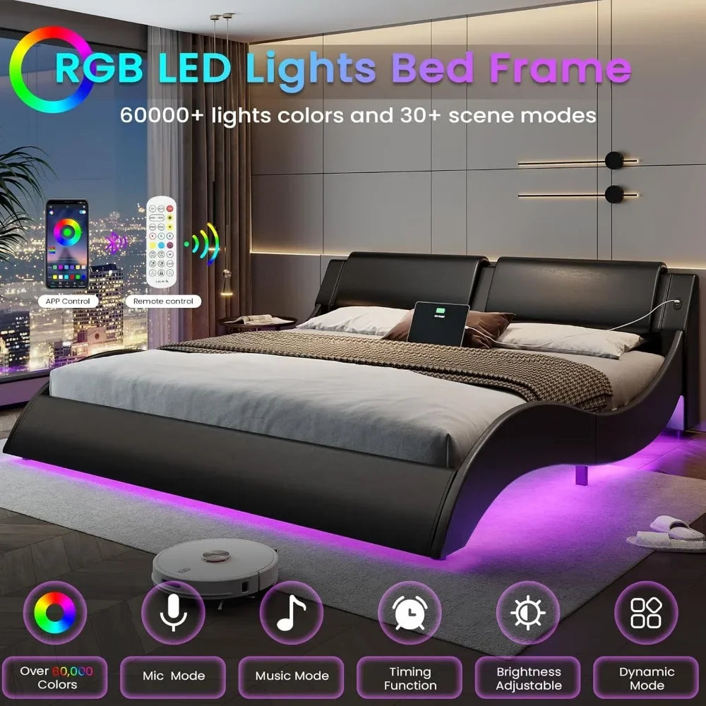 California King Bed Frame with Headboard USB & Type-C Ports