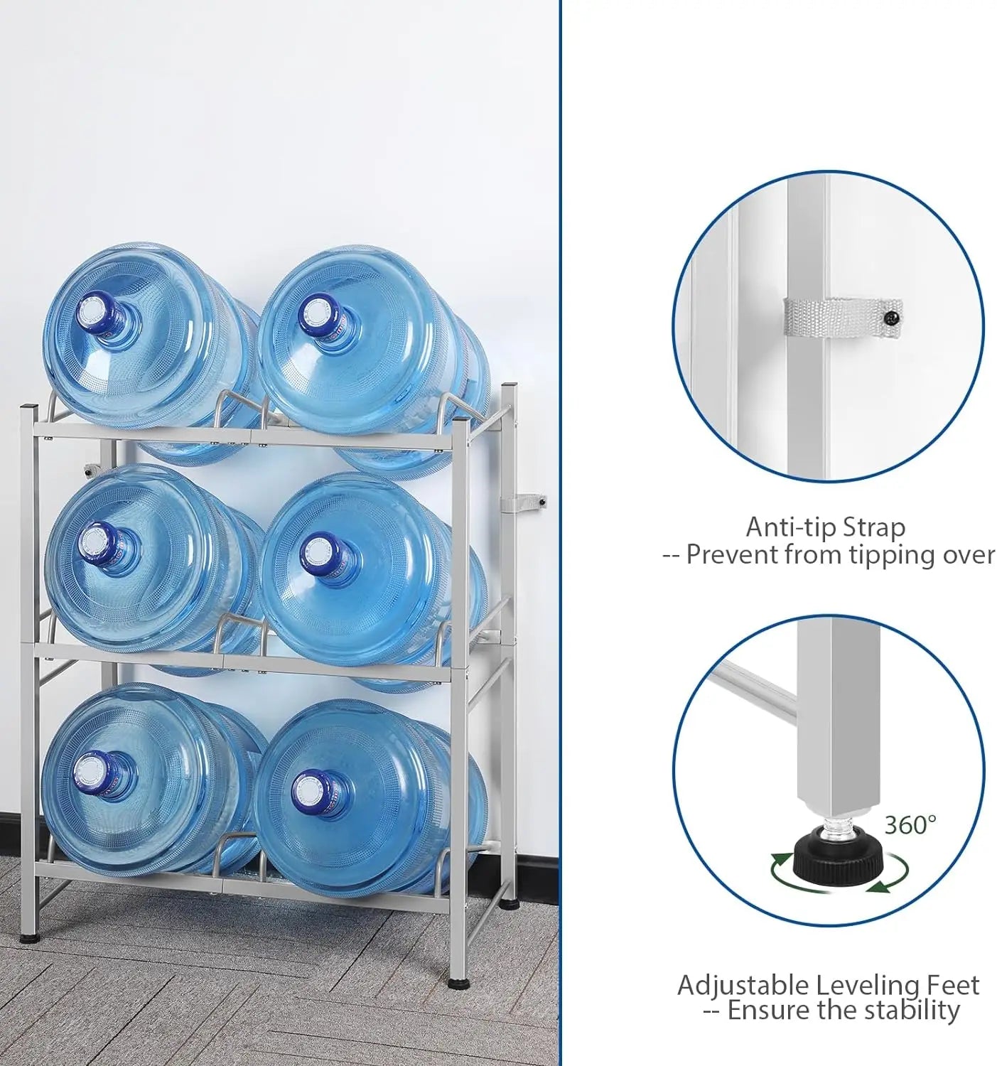 5-Gallon 3-Layer Water Bottle Holder for 6 Bottles with a Lift