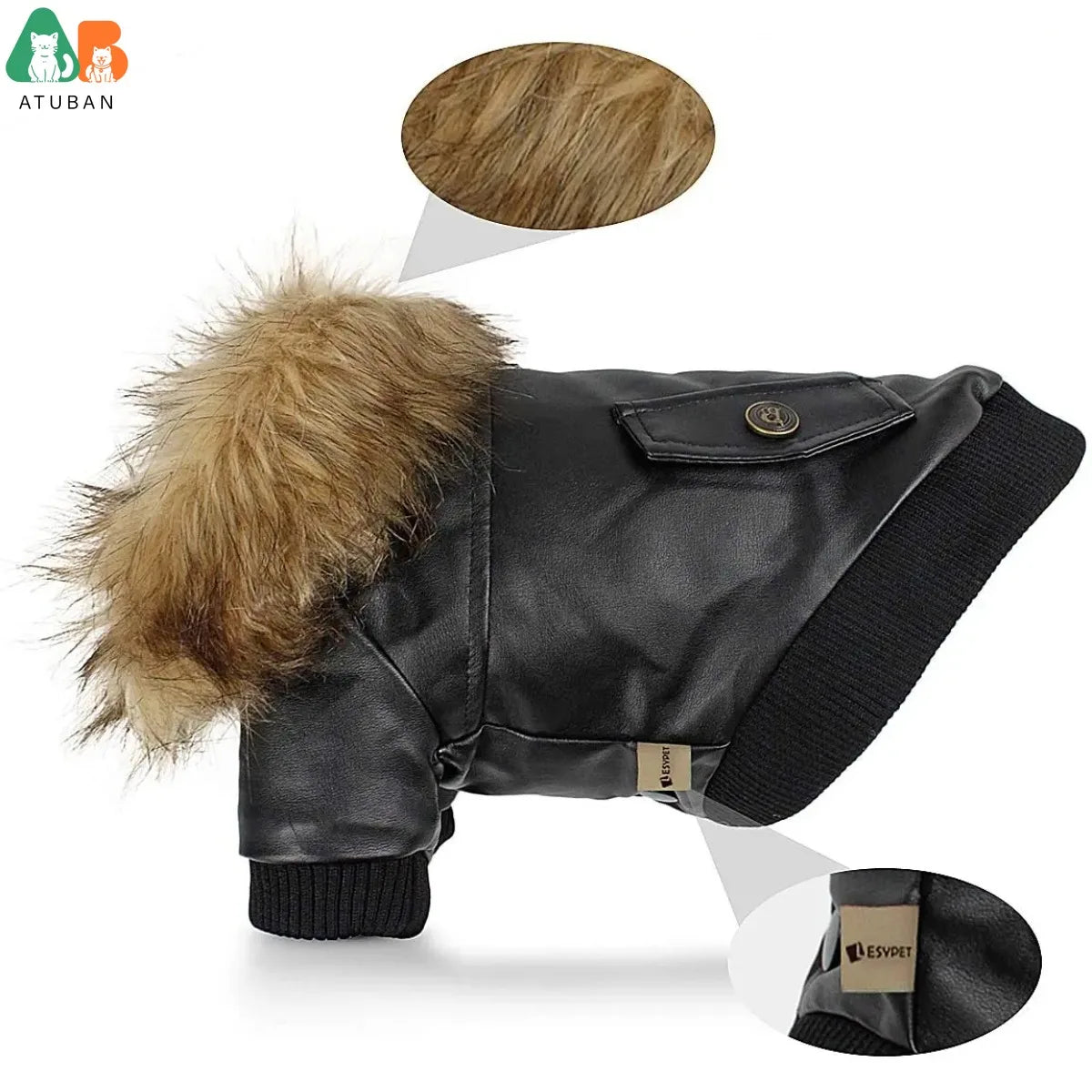 Leather Waterproof Jacket for Small to Medium Dogs