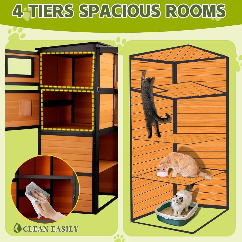 Catio Outdoor Large 4 Tiers Wood Cat House