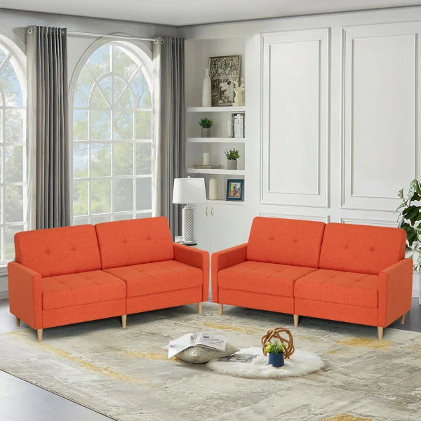 Modern Orange Linen Fabric Sofa Bed with Adjustable Backrest