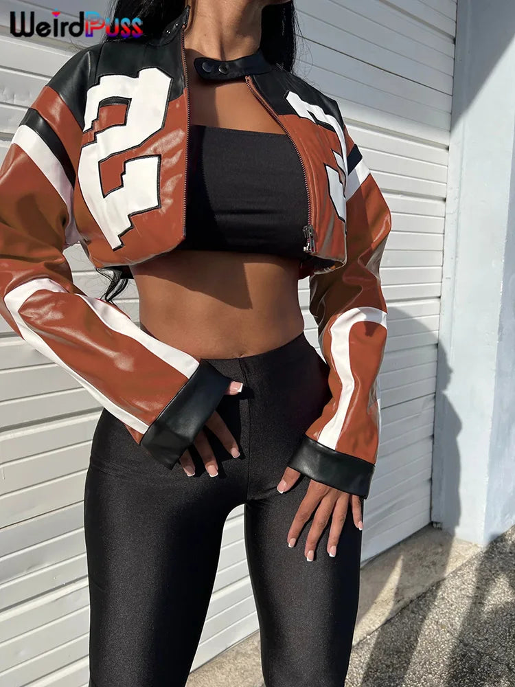 Faux Leather Streetwear Trend Crop Coat