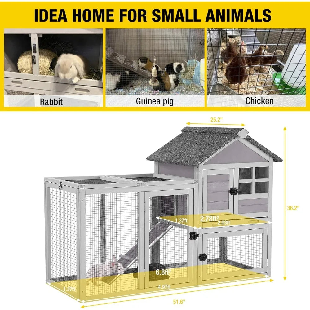 51.6''L Rabbit Hutch Outdoor Chicken Coop Pull Out Upper Tray